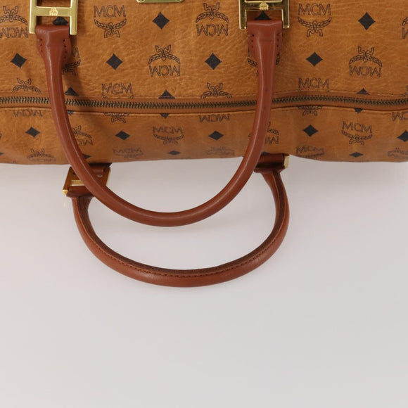 MCM Vicetos Boston Bag Leather Brown Gold Auth 189352