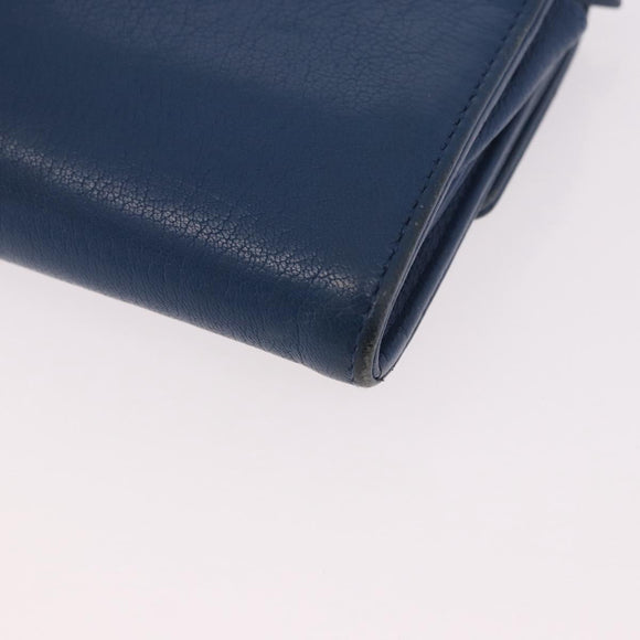 CHANEL Portemonnee Lang Leer Blauw Zilver CC Auth 189356