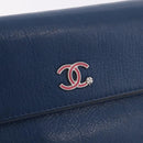 CHANEL Long Wallet Leather Blue Silver CC Auth 189356-12