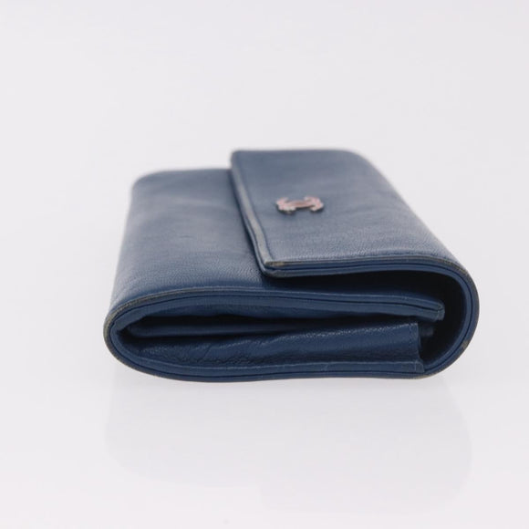 CHANEL Long Wallet Leather Blue Silver CC Auth 189356