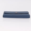 CHANEL Long Wallet Leather Blue Silver CC Auth 189356-7