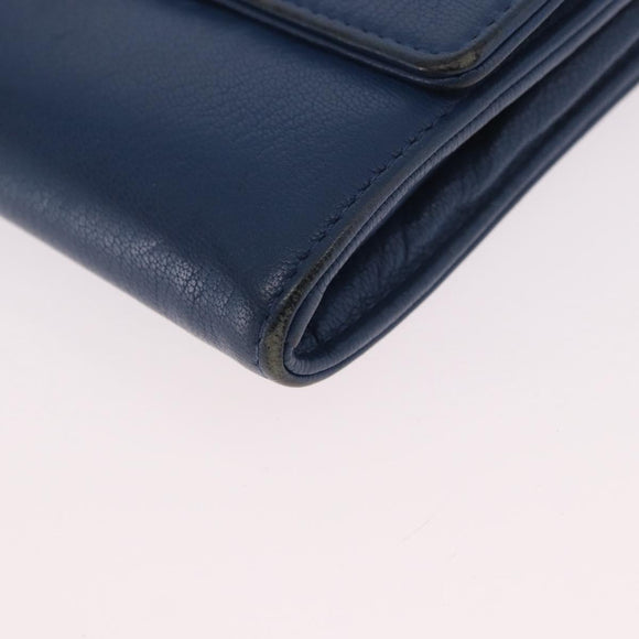 CHANEL Portemonnee Lang Leer Blauw Zilver CC Auth 189356