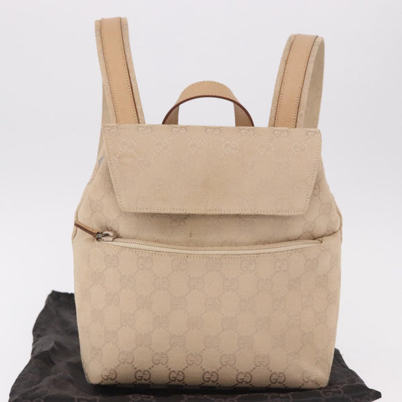 GUCCI GG Canvas Backpack Beige Silver 003 0242 Auth 189357A