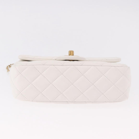 CHANEL Matelasse Chain Shoulder Bag Lamb Skin White Gold CC Auth 189358SAM