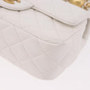 CHANEL Matelasse Chain Shoulder Bag Lamb Skin White Gold CC Auth 189358SAM-16