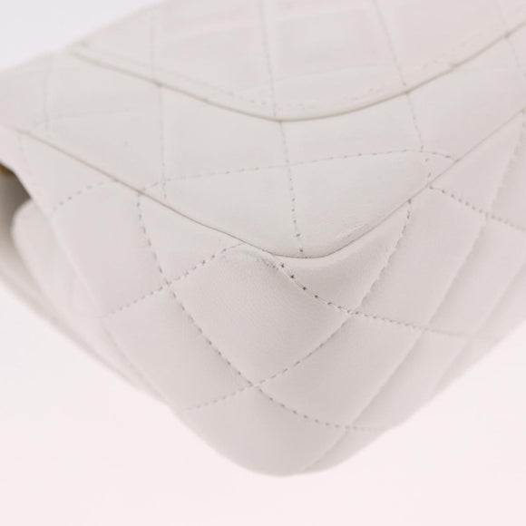 CHANEL Matelasse Chain Shoulder Bag Lamb Skin White Gold CC Auth 189358SAM