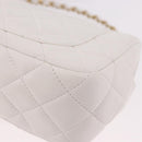 CHANEL Matelasse Chain Shoulder Bag Lamb Skin White Gold CC Auth 189358SAM-18