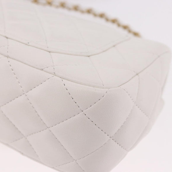 CHANEL Matelasse Chain Shoulder Bag Lamb Skin White Gold CC Auth 189358SAM