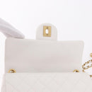CHANEL Matelasse Chain Shoulder Bag Lamb Skin White Gold CC Auth 189358SAM-21