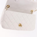 CHANEL Matelasse Chain Shoulder Bag Lamb Skin White Gold CC Auth 189358SAM-22