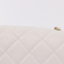 CHANEL Matelasse Chain Shoulder Bag Lamb Skin White Gold CC Auth 189358SAM-2