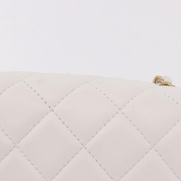 CHANEL Matelasse Chain Shoulder Bag Lamb Skin White Gold CC Auth 189358SAM