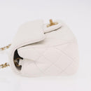 CHANEL Matelasse Chain Shoulder Bag Lamb Skin White Gold CC Auth 189358SAM-5