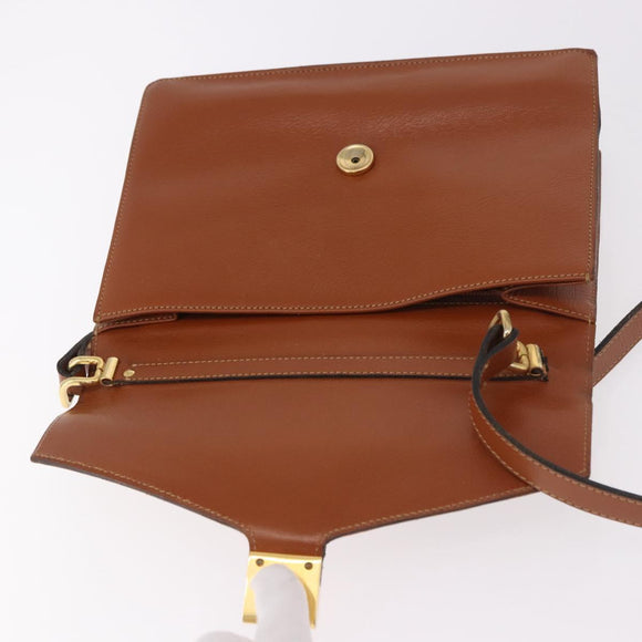Christian Dior Shoulder Bag Leather Brown Gold Auth 189363