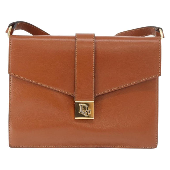 Christian Dior Shoulder Bag Leather Brown Gold Auth 189363