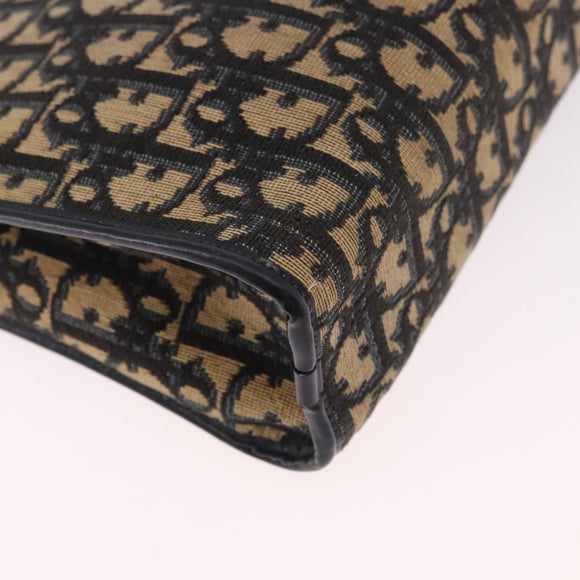 Christian Dior Trotter Canvas Shoulder Bag Navy Gold Auth 189365