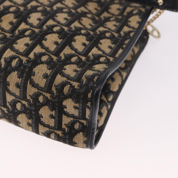 Christian Dior Trotter Canvas Shoulder Bag Navy Gold Auth 189365