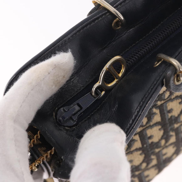 Christian Dior Trotter Canvas Shoulder Bag Navy Gold Auth 189365