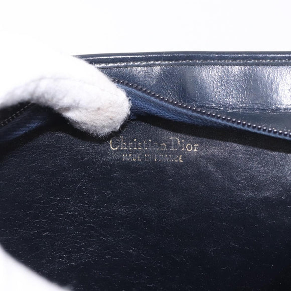 Christian Dior Trotter Canvas Shoulder Bag Navy Gold Auth 189365