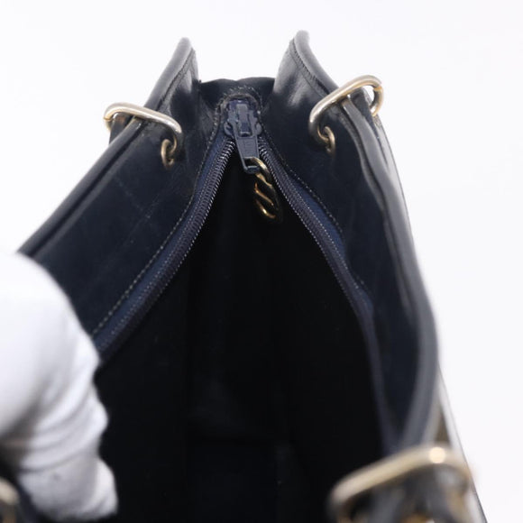 Christian Dior Trotter Canvas Shoulder Bag Navy Gold Auth 189365