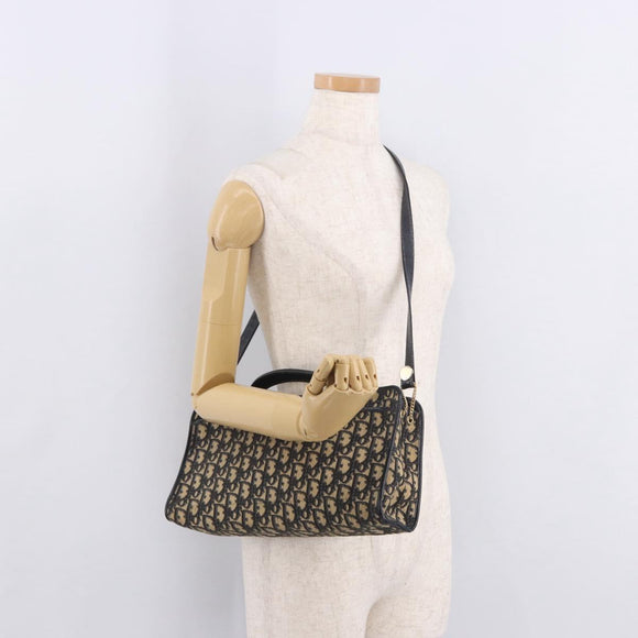 Christian Dior Trotter Canvas Shoulder Bag Navy Gold Auth 189365