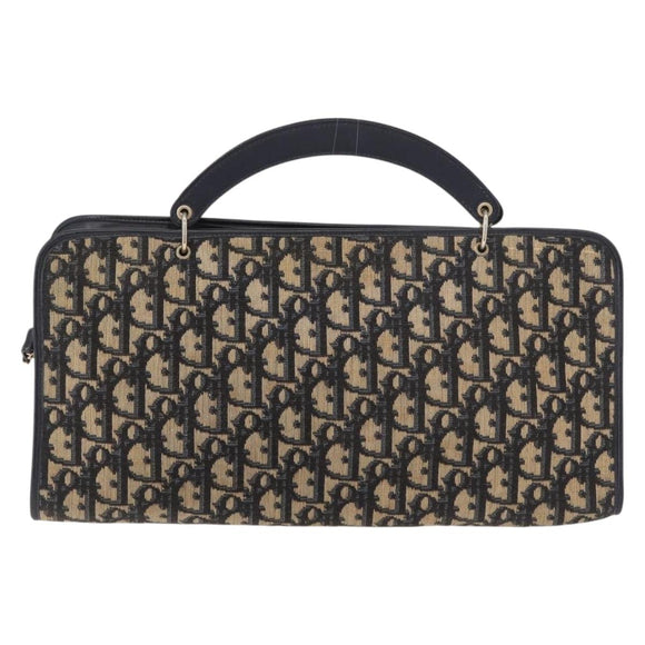 Christian Dior Trotter Canvas Shoulder Bag Navy Gold Auth 189365