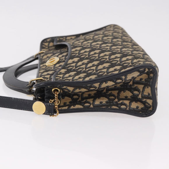 Christian Dior Trotter Canvas Shoulder Bag Navy Gold Auth 189365