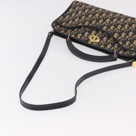 Christian Dior Trotter Canvas Shoulder Bag Navy Gold Auth 189365