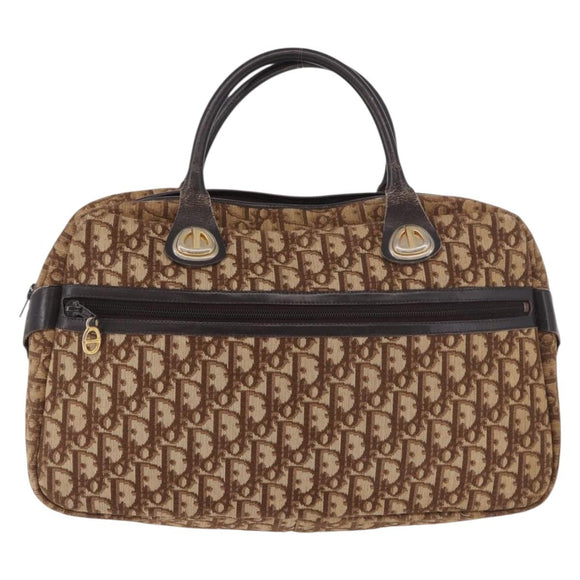 Christian Dior Trotter Canvas Boston Bag Brown Gold Auth 189366