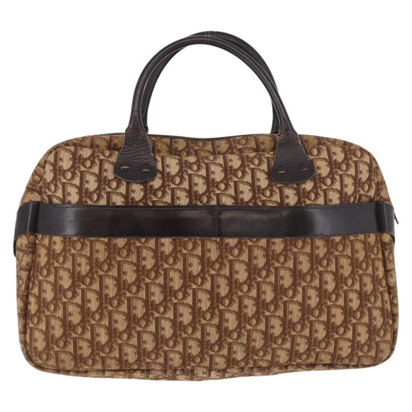 Christian Dior Trotter Canvas Boston Bag Brown Gold Auth 189366