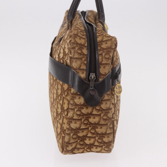 Christian Dior Trotter Canvas Boston Bag Brown Gold Auth 189366