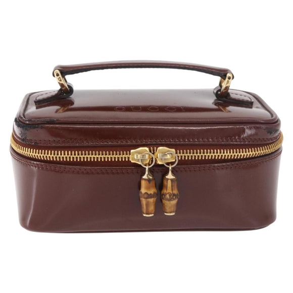 GUCCI Vanity Hand Bag Patent leather Bordeaux Gold 032 1956 0151 Auth 189367