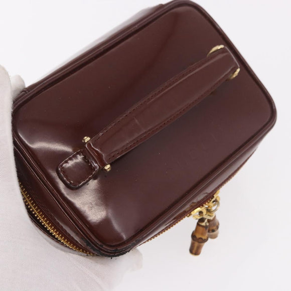 GUCCI Vanity Hand Bag Patent leather Bordeaux Gold 032 1956 0151 Auth 189367