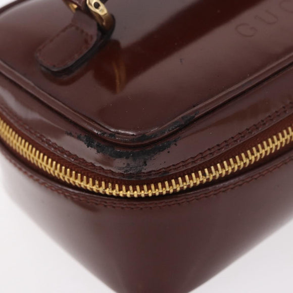GUCCI Vanity Hand Bag Patent leather Bordeaux Gold 032 1956 0151 Auth 189367
