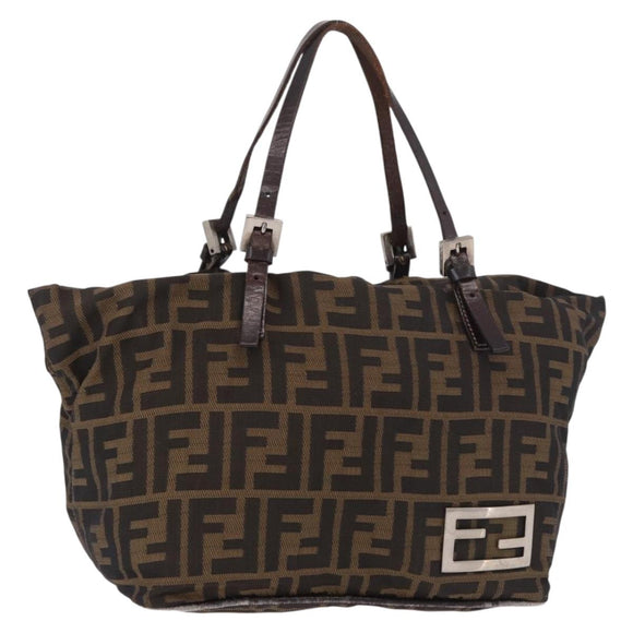 FENDI Zucca Canvas Hand Bag Black Brown Auth 189369