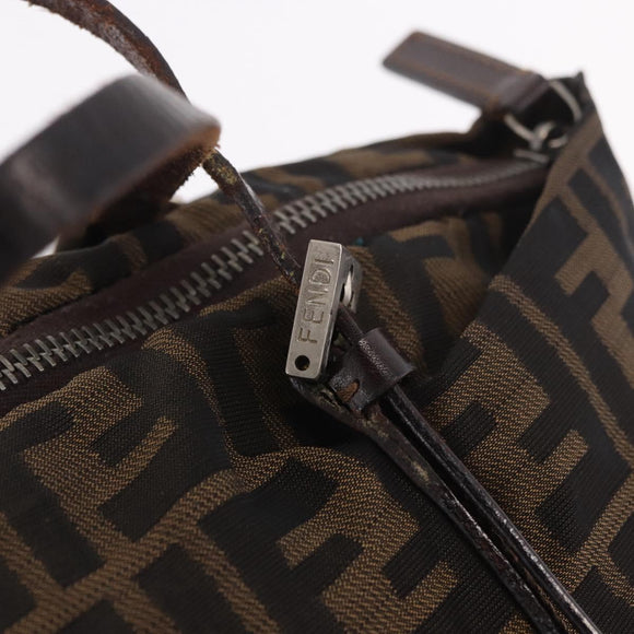 FENDI Zucca Canvas Hand Bag Black Brown Auth 189369
