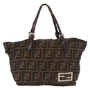 FENDI Zucca Canvas Hand Bag Black Brown Auth 189369-2