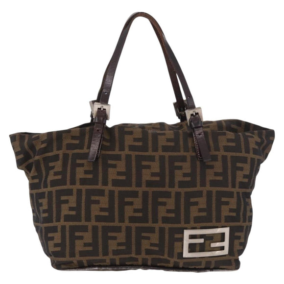 FENDI Zucca Canvas Hand Bag Black Brown Auth 189369
