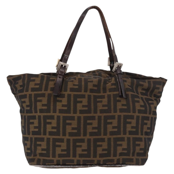 FENDI Zucca Canvas Hand Bag Black Brown Auth 189369
