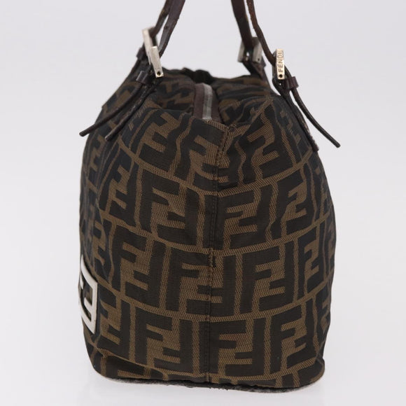 FENDI Zucca Canvas Hand Bag Black Brown Auth 189369