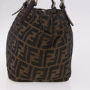 FENDI Zucca Canvas Hand Bag Black Brown Auth 189369-5