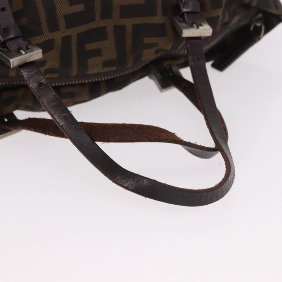 FENDI Zucca Canvas Hand Bag Black Brown Auth 189369