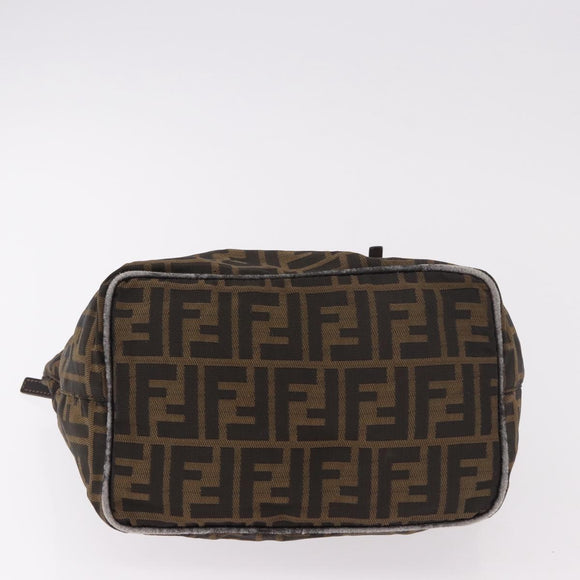 FENDI Zucca Canvas Hand Bag Black Brown Auth 189369