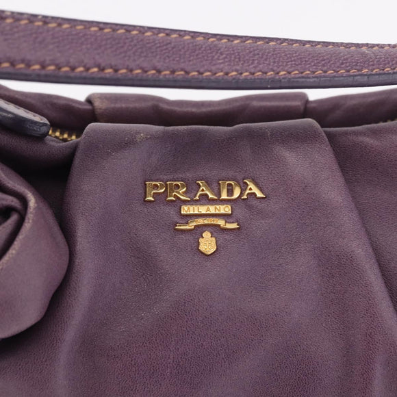 PRADA Accessoire Pouch Leer Paars Goud Auth 189372A