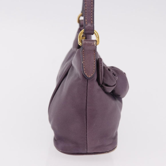 PRADA Accessory Pouch Leather Purple Gold Auth 189372A