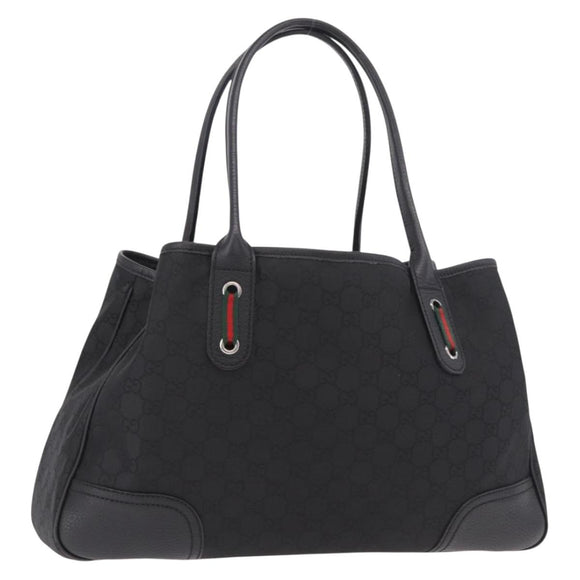GUCCI GG Canvas Web Sherry Line Tote Bag Black Silver Red 293592 Auth 189381V