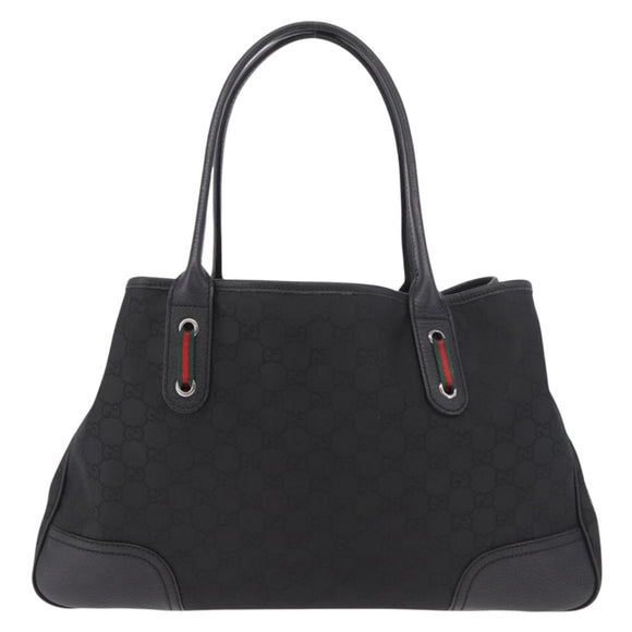 GUCCI GG Canvas Web Sherry Line Tote Bag Black Silver Red 293592 Auth 189381V