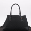 GUCCI GG Canvas Web Sherry Line Tote Bag Black Silver Red 293592 Auth 189381V-22