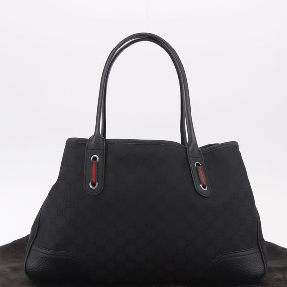 GUCCI GG Canvas Web Sherry Line Tote Bag Black Silver Red 293592 Auth 189381V