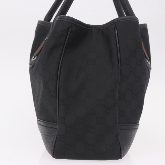 GUCCI GG Canvas Web Sherry Line Tote Bag Black Silver Red 293592 Auth 189381V